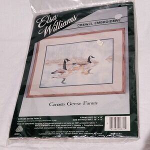 Elsa Williams crewel Embroidery Canada Geese‎ Family Without Mat Size 16" X 12"